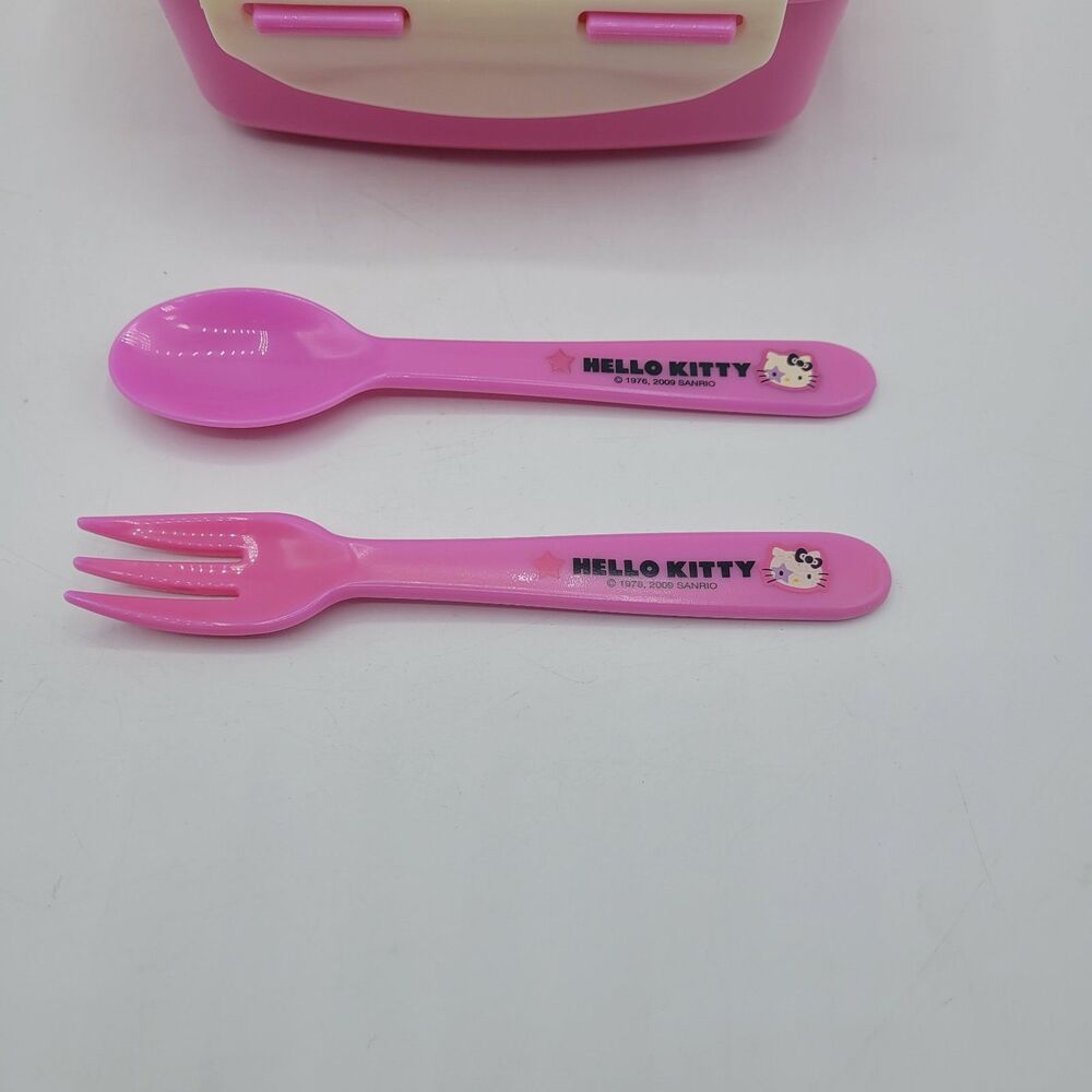 Sanrio Hello Kitty Lunch Box Container W/ Spoon Fork 2009 - Picture 5 of 8